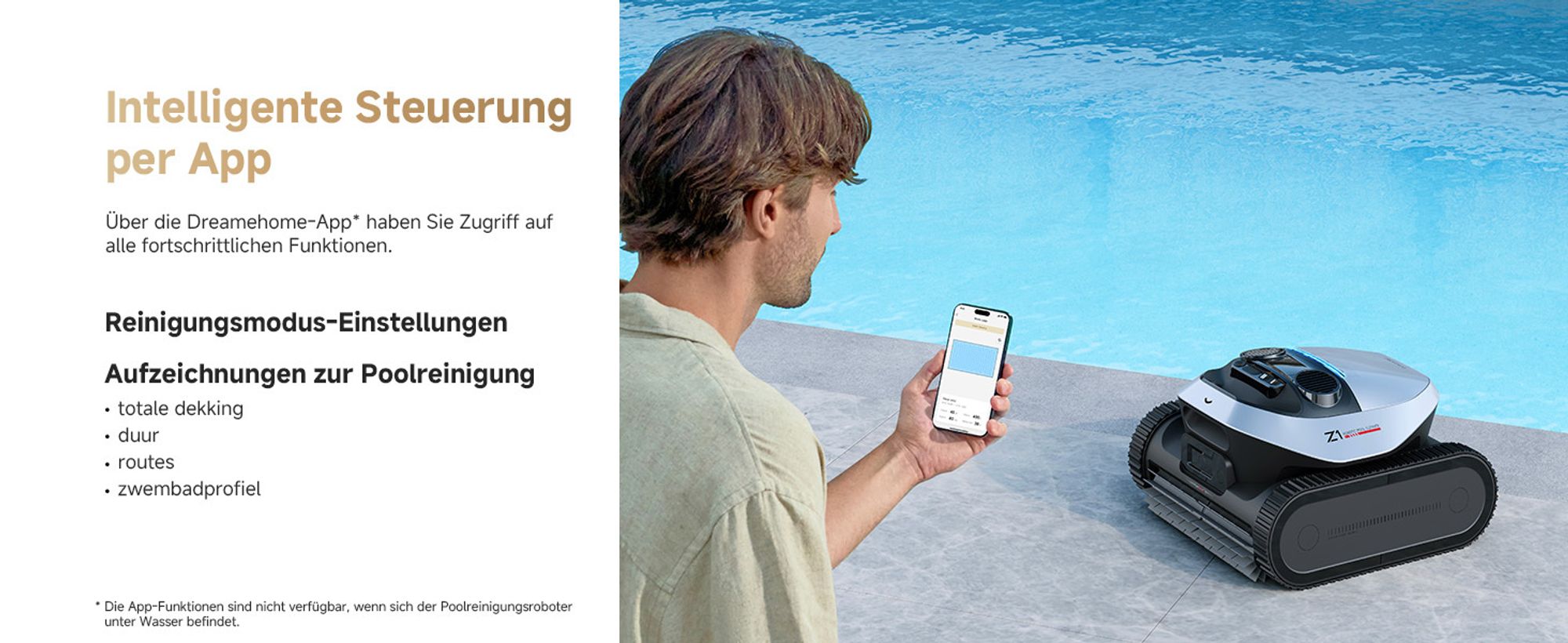 DREAME Poolroboter Z1, Hightech-Poolerkennung & Pfadplanung, hohe Saugleistung, Poolboden, Wand- & Wasserstandslinienreinigung, für Pools bis 180 ㎡