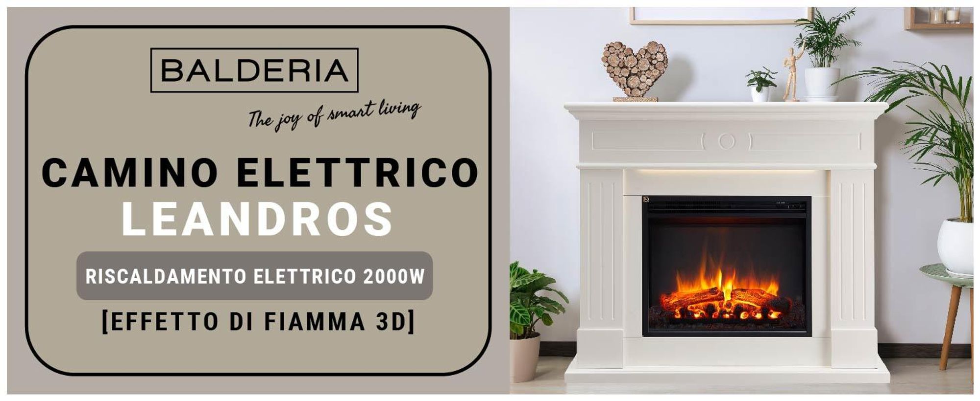 Camino elettrico BALDERIA Leandros - Camino su piedistallo - Bianco