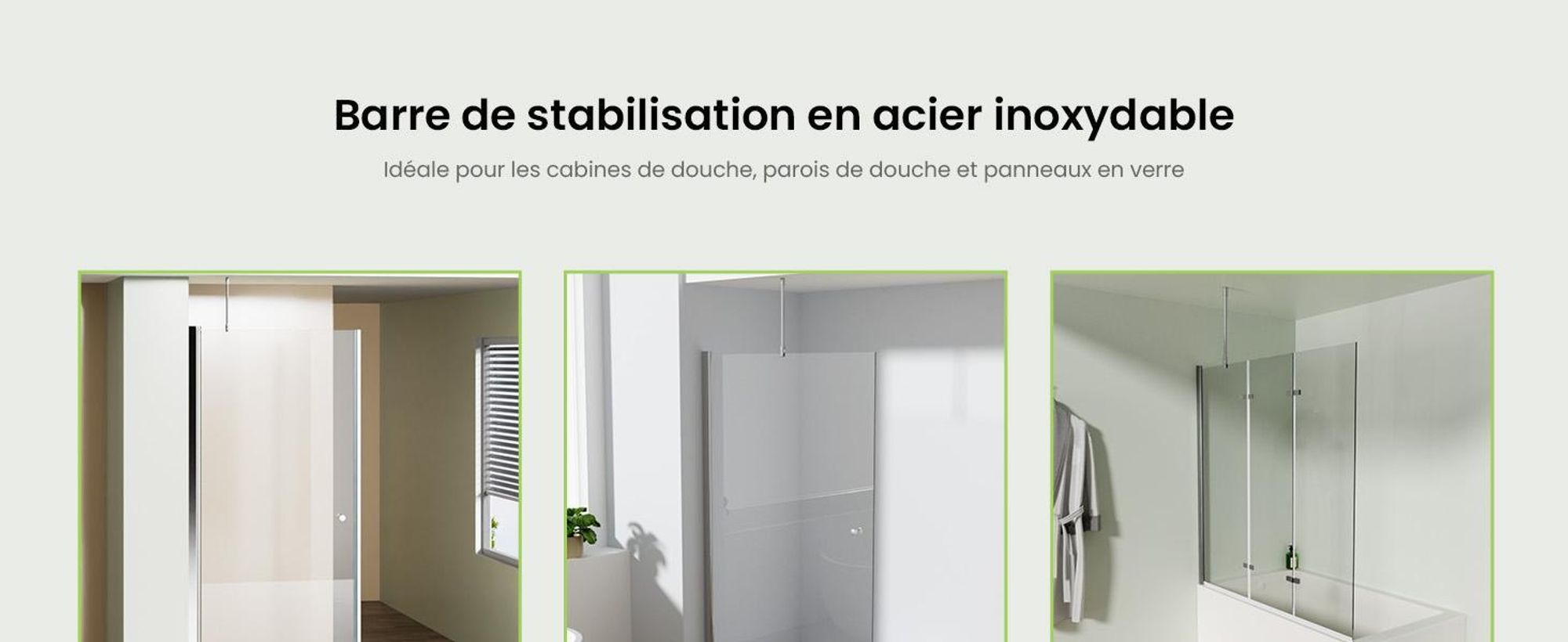 S'AFIELINA Barre de stabilisation de douche en acier inoxydable, ronde, réglable (longueur), pour verre 6-10 mm, également pour plafond, idéale pour les parois de douche,2 pièces