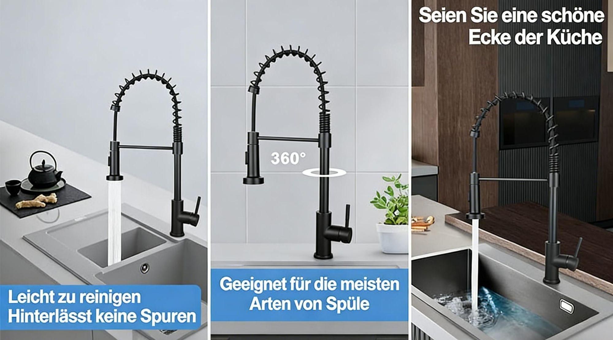 Rubinetto da cucina ZMH miscelatore ad alta pressione per cucina - rubinetto con doccia miscelatore estraibile in acciaio inox miscelatore girevole a 360° per lavello con molla a spirale - nichel spazzolato