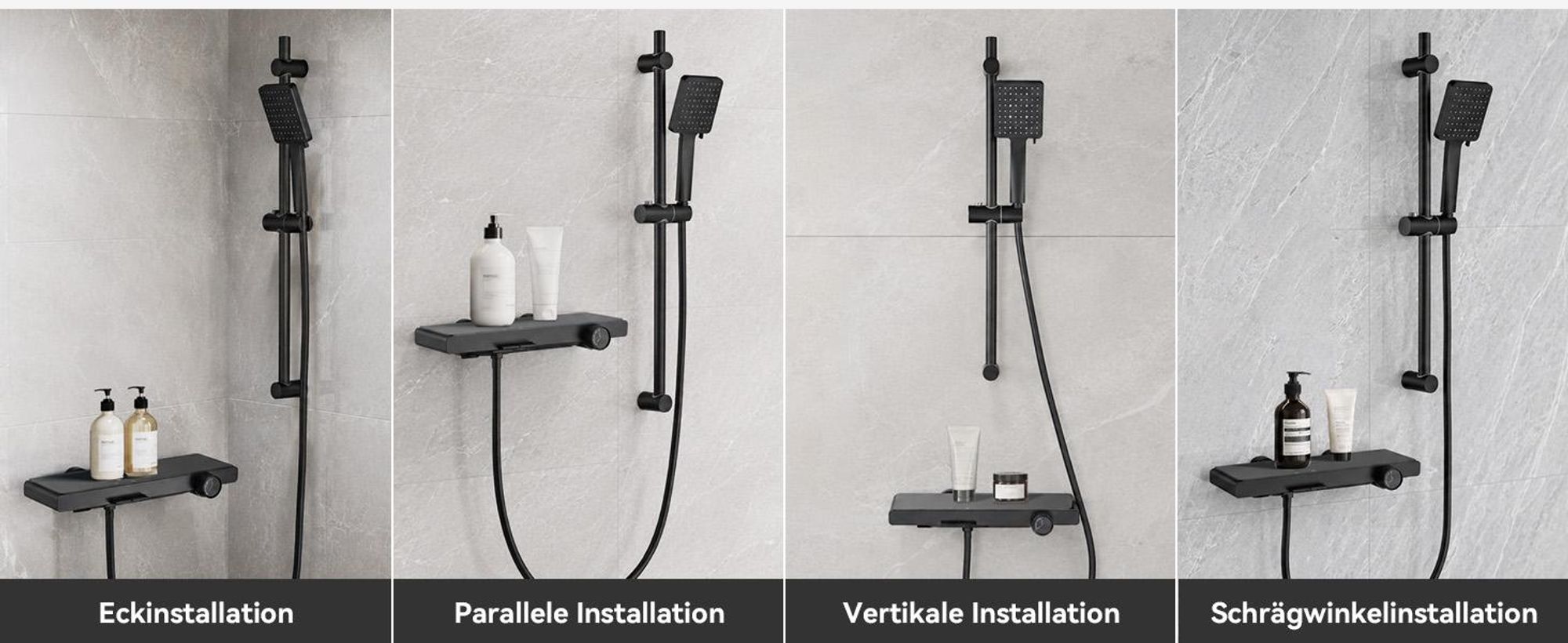 AURALUM Verchromte Wasserfall-Duscharmatur, Duschstange mit Duschkopf, Handbrausekopf mit 6 , Badewannen-Duschset., Badewannenarmatur mit Duschsystem