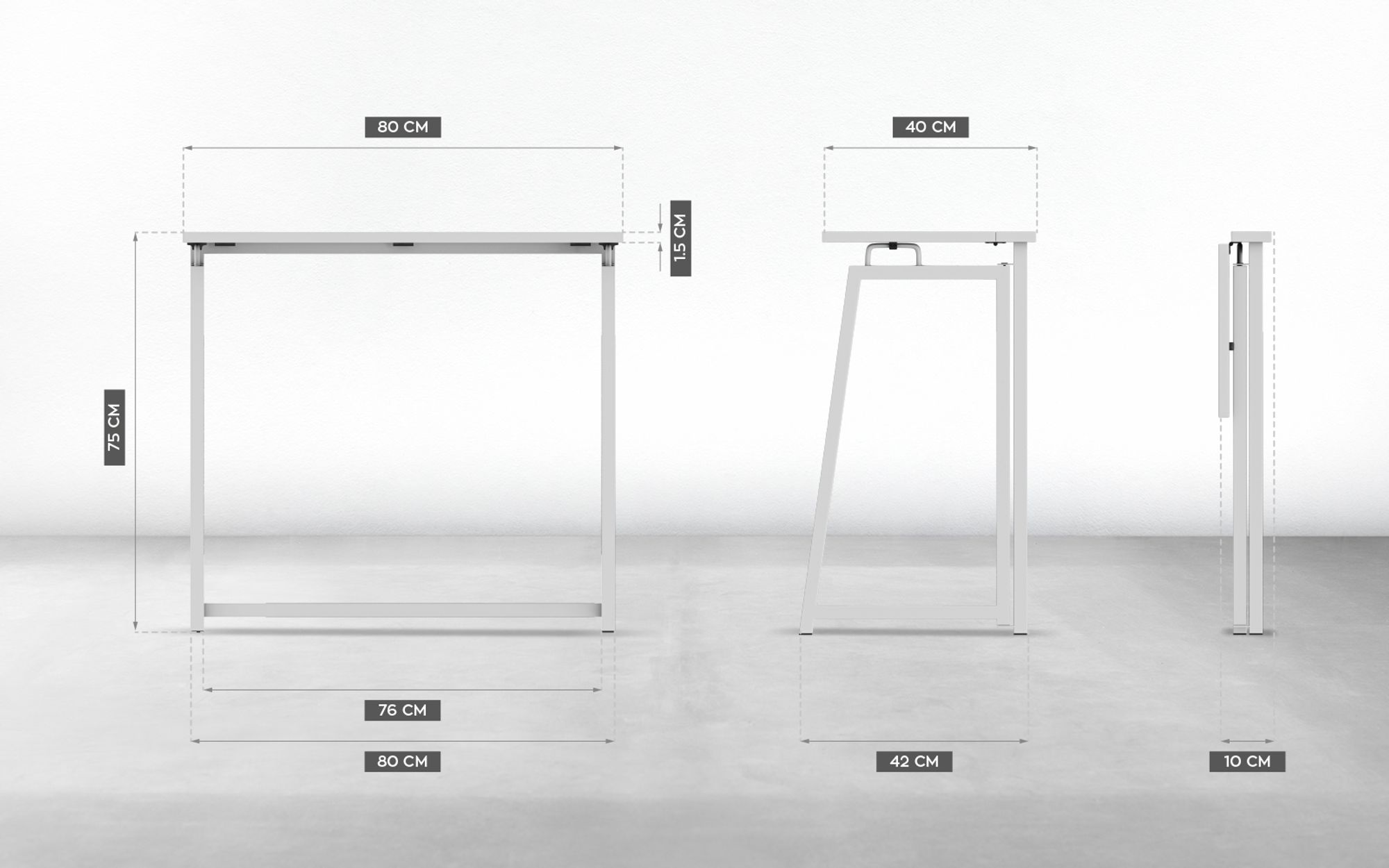 MARK ADLER Leader 1.5 | Industrial Klapptisch Faltbar Tisch Schreibtisch Platzsparendem | 80 x 40 cm | Stahlkonstruktion | Homeoffice | Weiß