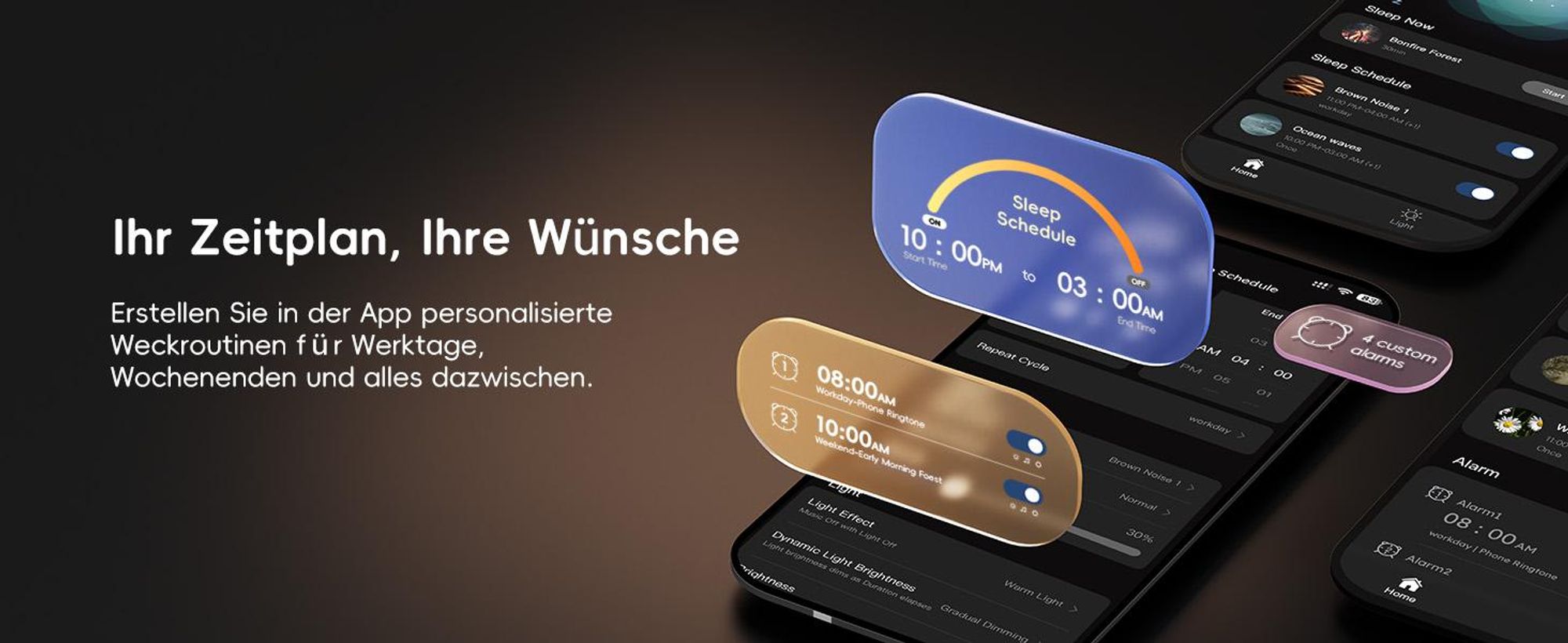 ecozy Tageslichtwecker 3-in-1 Lichtwecker Sonnenaufgangssimulation, Weißes Rauschen, Nachtlicht, mit 26 Klängen, 17 Lichteffekten und App-Steuerung