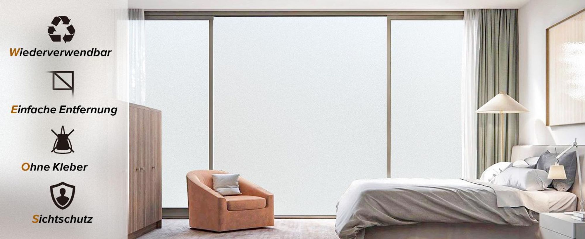 Fensterfolie, Milchglasfolie, Sichtschutzfolie, Milchglas Blickdicht, Sonnenschutz Selbstklebend Statisch, für Büro Wohnen (90x200cm)