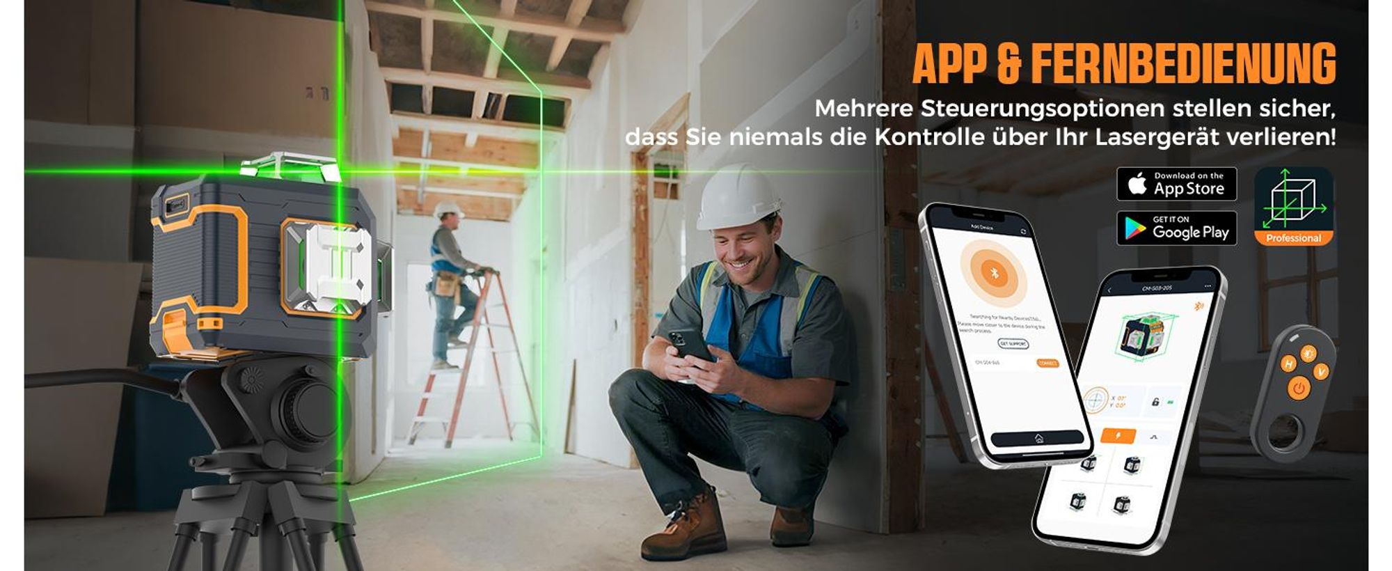 CIGMAN CM-S03 Kreuzlinienlaser 3x360° Grün mit App & LCD-Display