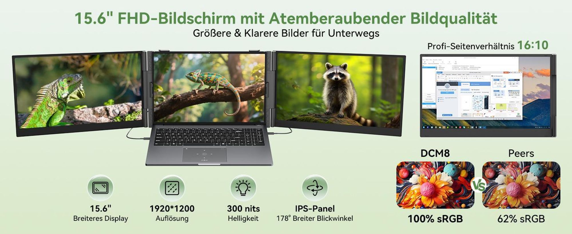 Blackview Tragbarer Monitor 8 15,6" FHD+ IPS, 4,6mm dünn, 1,2kg, Plug & Play USB-C, 100W Reverse Charging, support Laptop/PC/Handy/Mac/Switch/PS5/Xbox