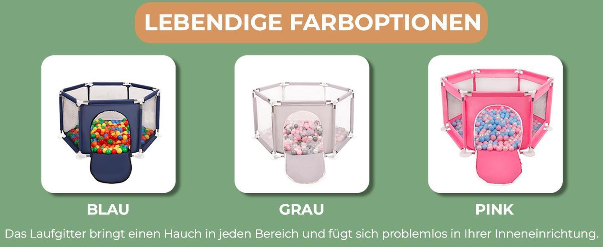 Selonis sechseckiger laufstall mit 100 bälle laufgitter für kinder, grau:perle/grau/transparent/puderrosa