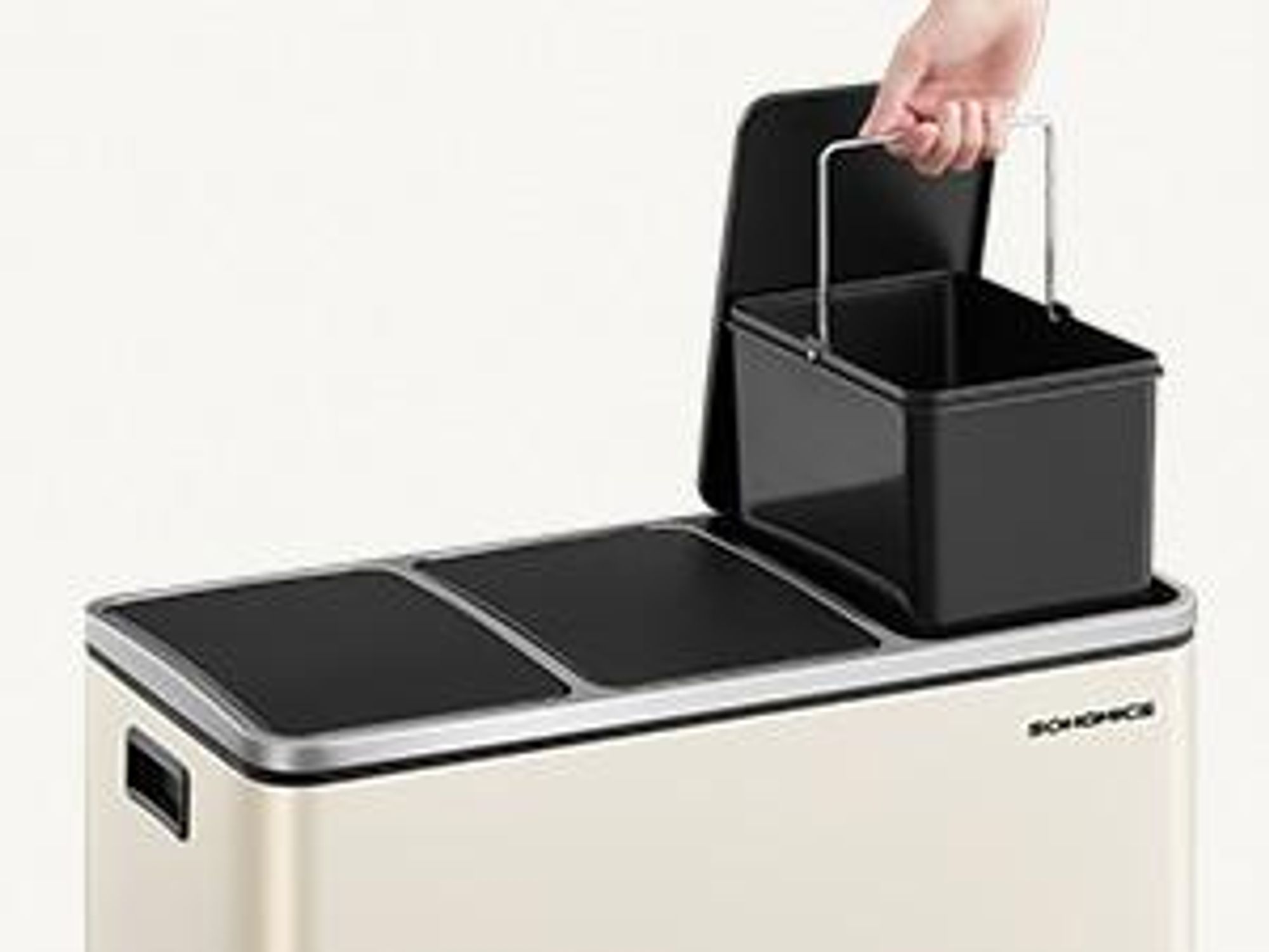 SONGMICS Mülleimer Küche, 3 x 18 L, Mülltrennsystem 3 Fächer, Abfalleimer, Treteimer, für gelben Sack