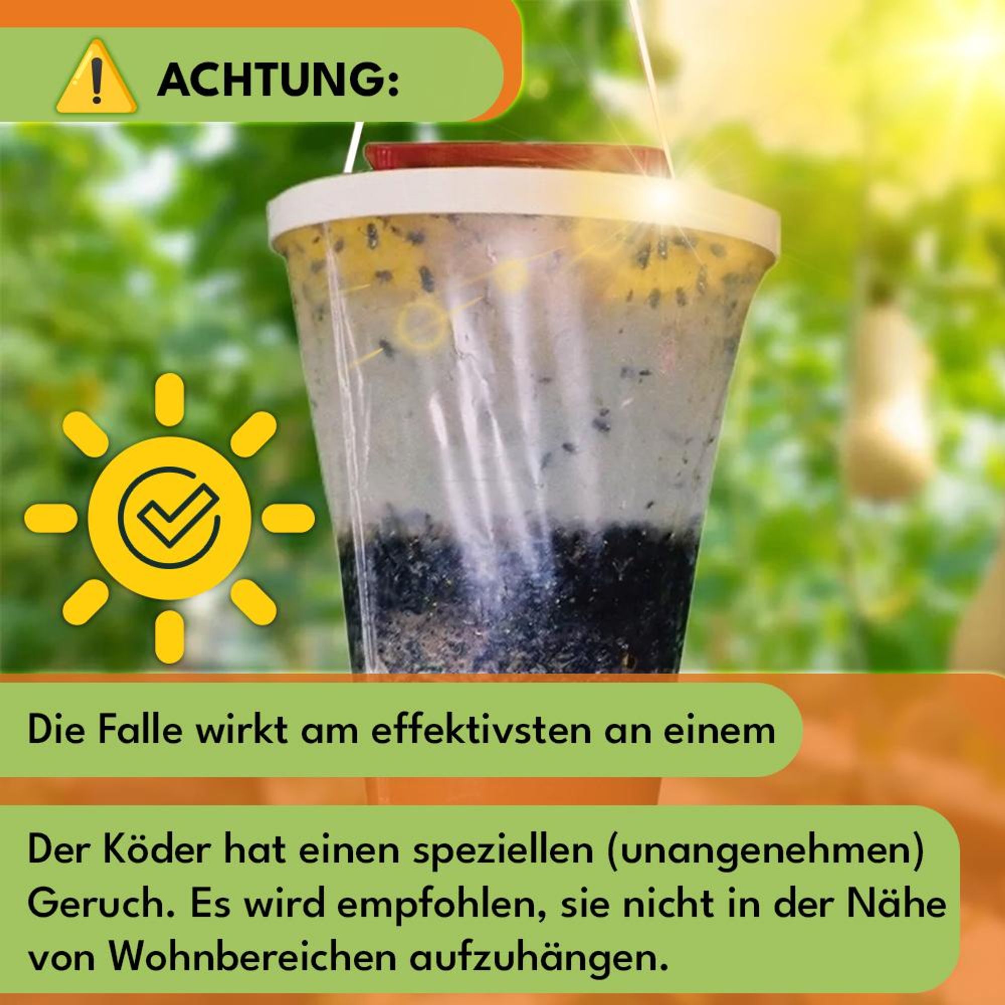 KRUMAD Fliegenfalle mit Köder – Hängende Fliegenfalle für Garten, Stall, Terrasse, Wiederverwendbar, Wetterfest, Effektiv gegen Fliegen