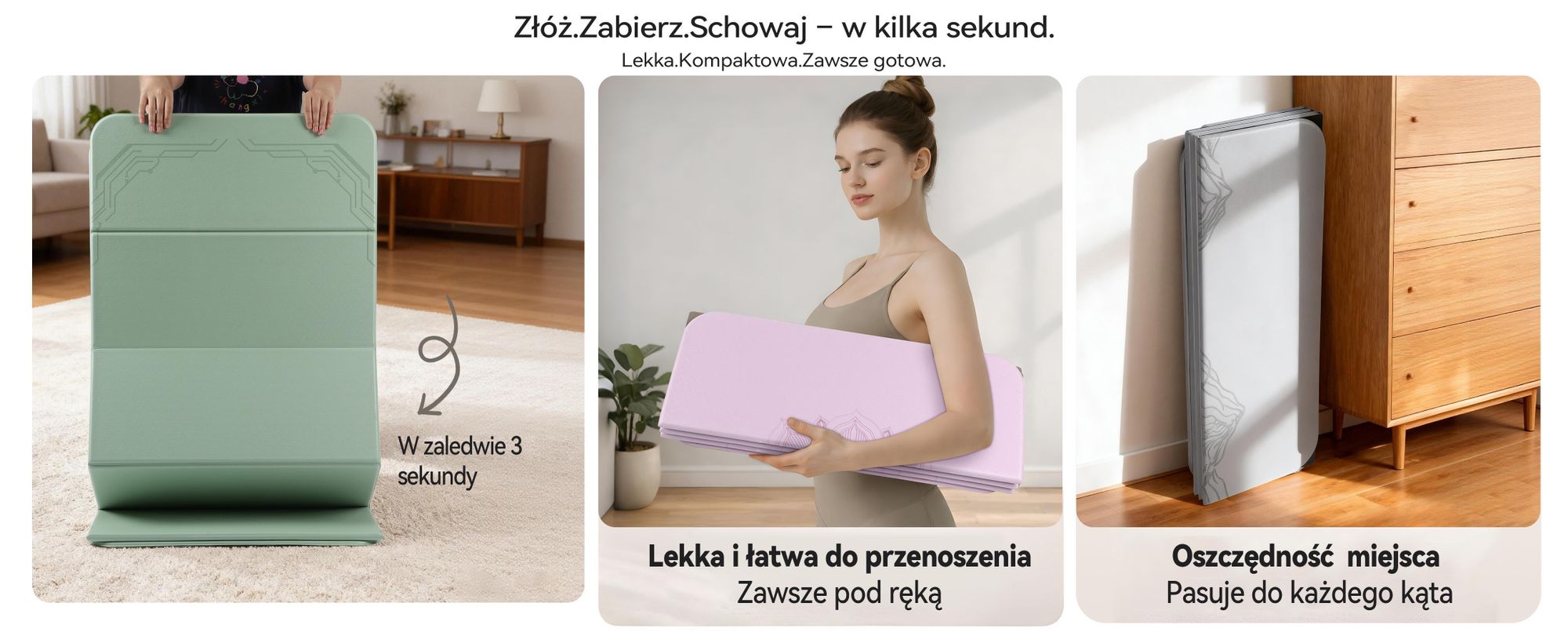FunLife Składana mata do jogi XXL, 190x66 cm – grubość 10 mm, antypoślizgowa mata do fitnessu i gimnastyki, idealna do jogi, pilatesu, treningów w domu i na świeżym powietrzu