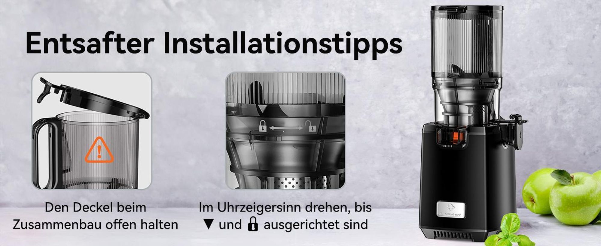 LINKChef SJ-052-EU-BL Entsafter - 250W Leistung 1.8L Kapazität Saftpresse lebensmittelechtes Material 3-Lagiger - Schwarz