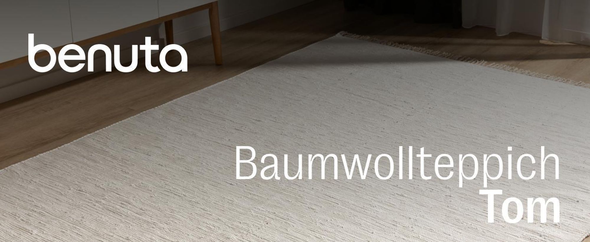benuta Baumwollteppich Tom Grau/Weiß 80x300 cm Läufer Skandinavisch Wohnzimmerteppich Fransen Baumwolle Rechteckig