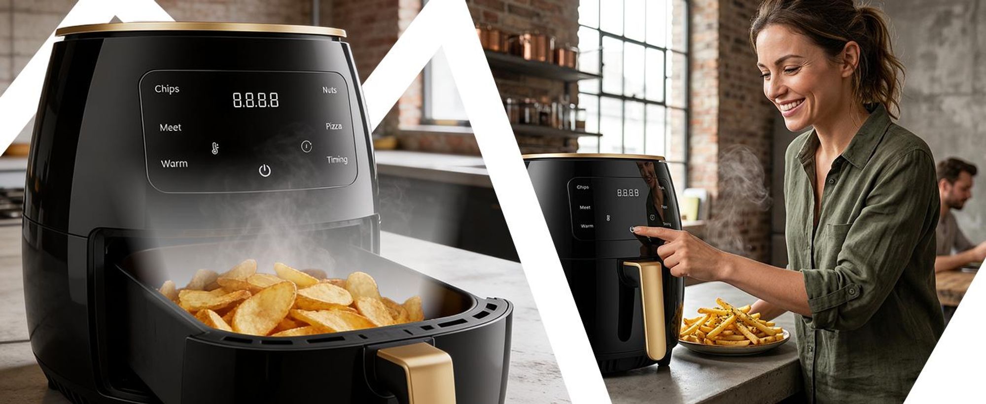 Heißluftfritteuse 6L Airfryer 2400W, 6 Programme, Compact Air fryer, LCD Display, LED Touchscreen, energiesparend, leise, Schwarz und Gold, Retoo