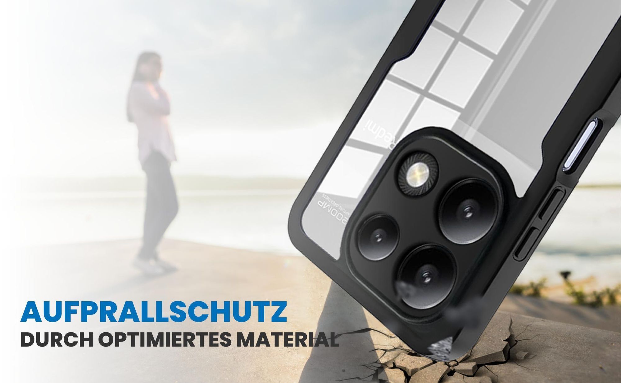 Schwarzes Front Back Cover für Xiaomi Redmi Note 13 Pro mit Aufprallschutz