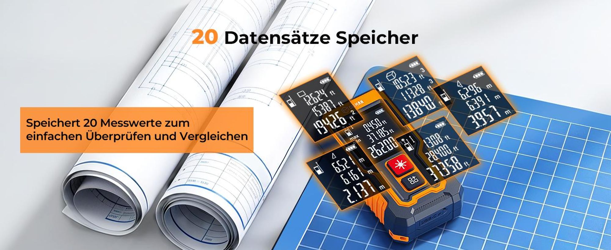 CIGMAN CD80T Laser-Entfernungsmesser 80m, LCD, USB-C Akku, IP54 Schutz