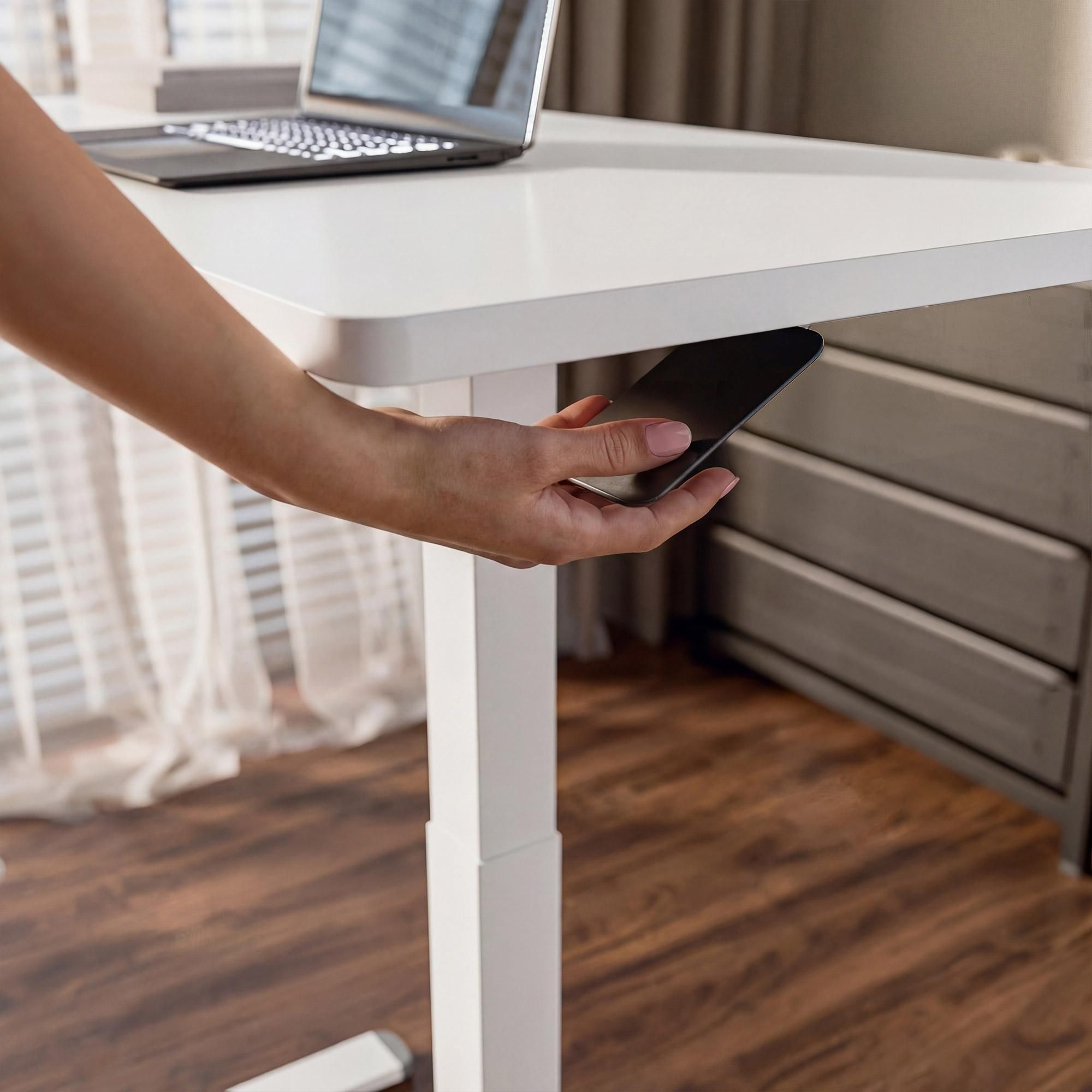 di volio Mobiler Schreibtisch BLERA – höhenverstellbarer Laptoptisch mit Gasfeder, kleiner Computertisch auf Rollen (Weiß)