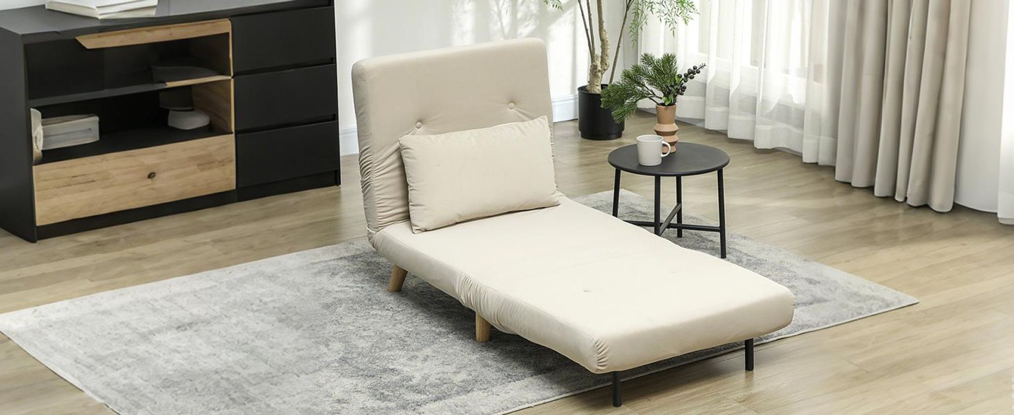 HOMCOM 3 w 1 rozkładana sofa z funkcją spania, regulowana poduszka oparcia, łóżko gościnne w lnianym wyglądzie, krzesło relaksacyjne, składane krzesło do salonu, sypialni, 72 x 78 x 79 cm, beżowe