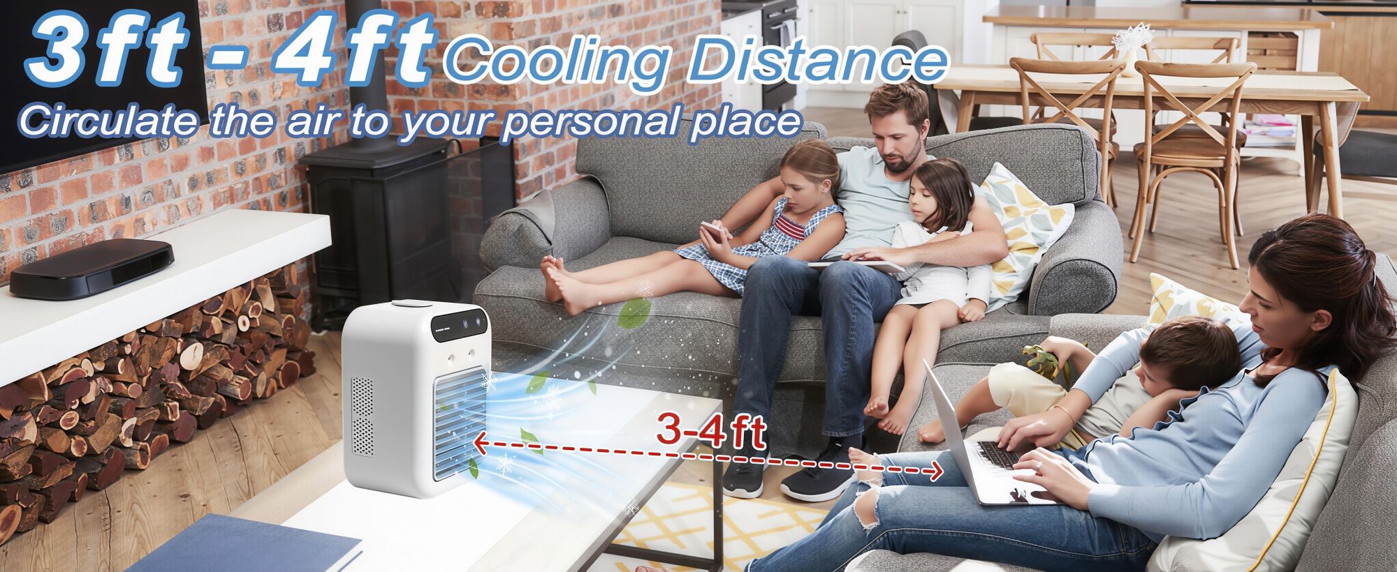 Mini Klimaanlage,USB Tragbarer Ventilator Luftkühler mit 2 Windgeschwindigkeiten,Doppelnebelspra,500ml Wassertank,Leiser Weiß Standventilatoren