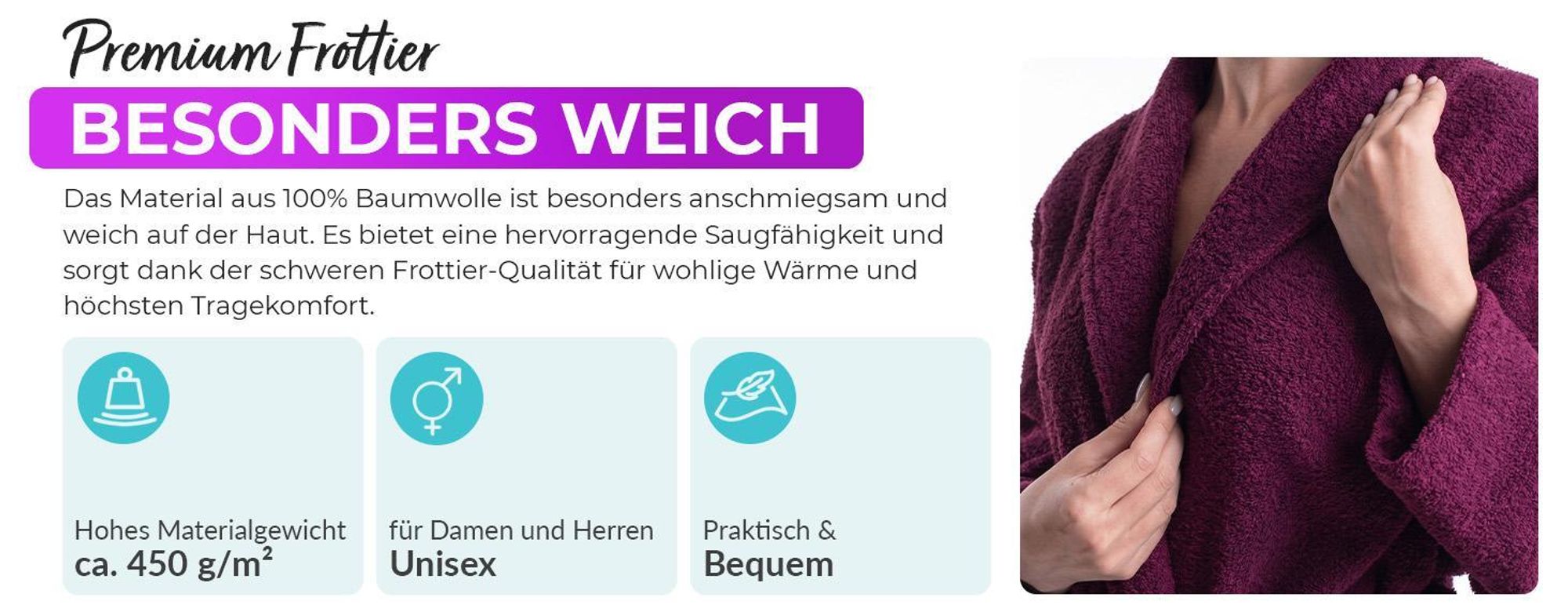AR Line Bademantel mit Schalkragen 100% Baumwolle 450 g/m² – Uni Frottier Wellnessbademantel, Größen S–XXXL, in Farbe: Weiß, in Größe: L