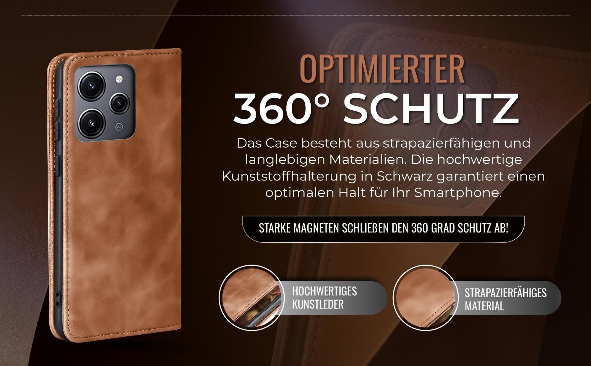 Hellbraune Handyhülle für Xiaomi Redmi 12 mit 360 Grad Schutz