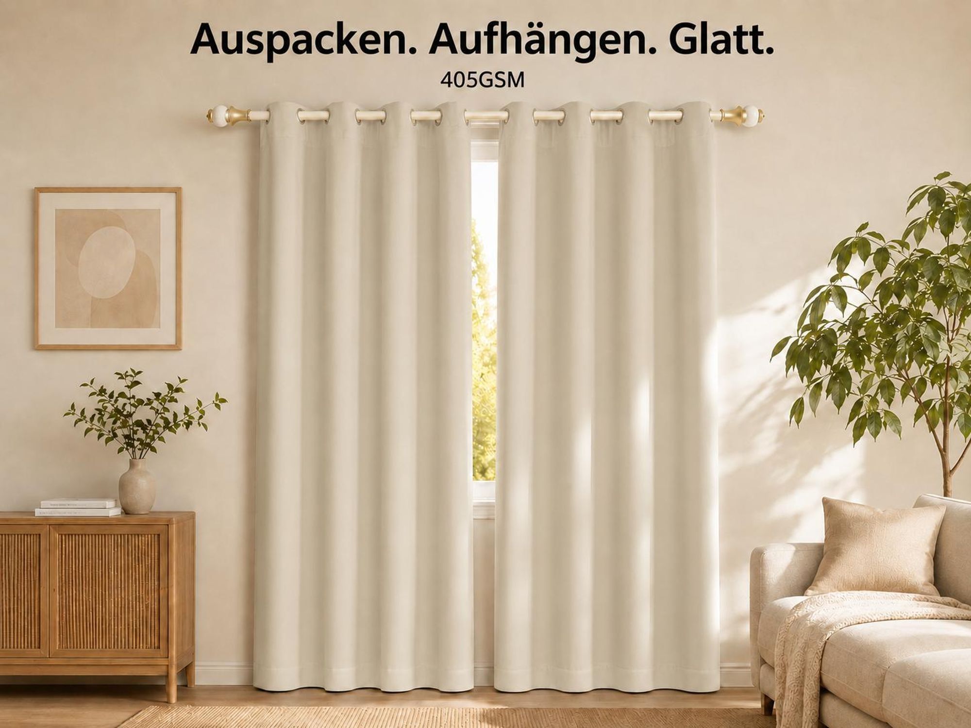 1x 100% Verdunkelung Thermo Vorhänge Beige Blickdicht Verdunkelungsvorhang mit Ösen Einfarbige, 132*160cm