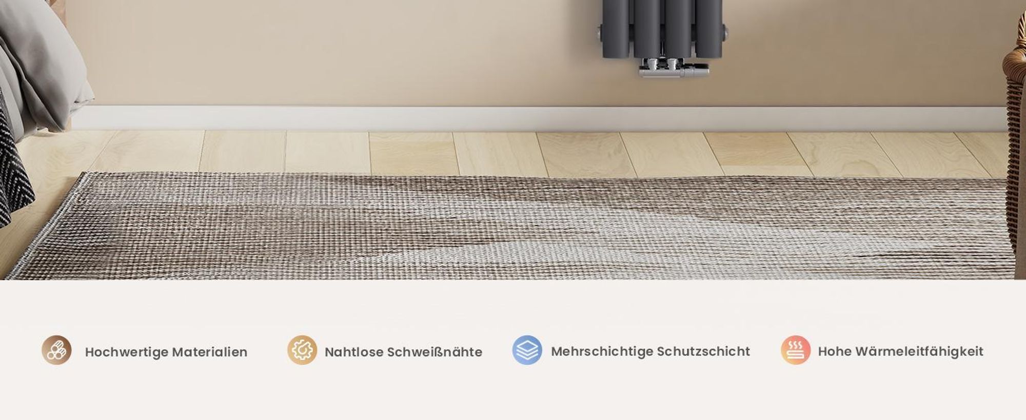 EMKE Design-Röhrenheizkörper für Warmwasserbetrieb Mittelanschluss Vertikal Oval Einlagig 177 Watt 24cm x 60cm Anthrazit ohne Heizstab