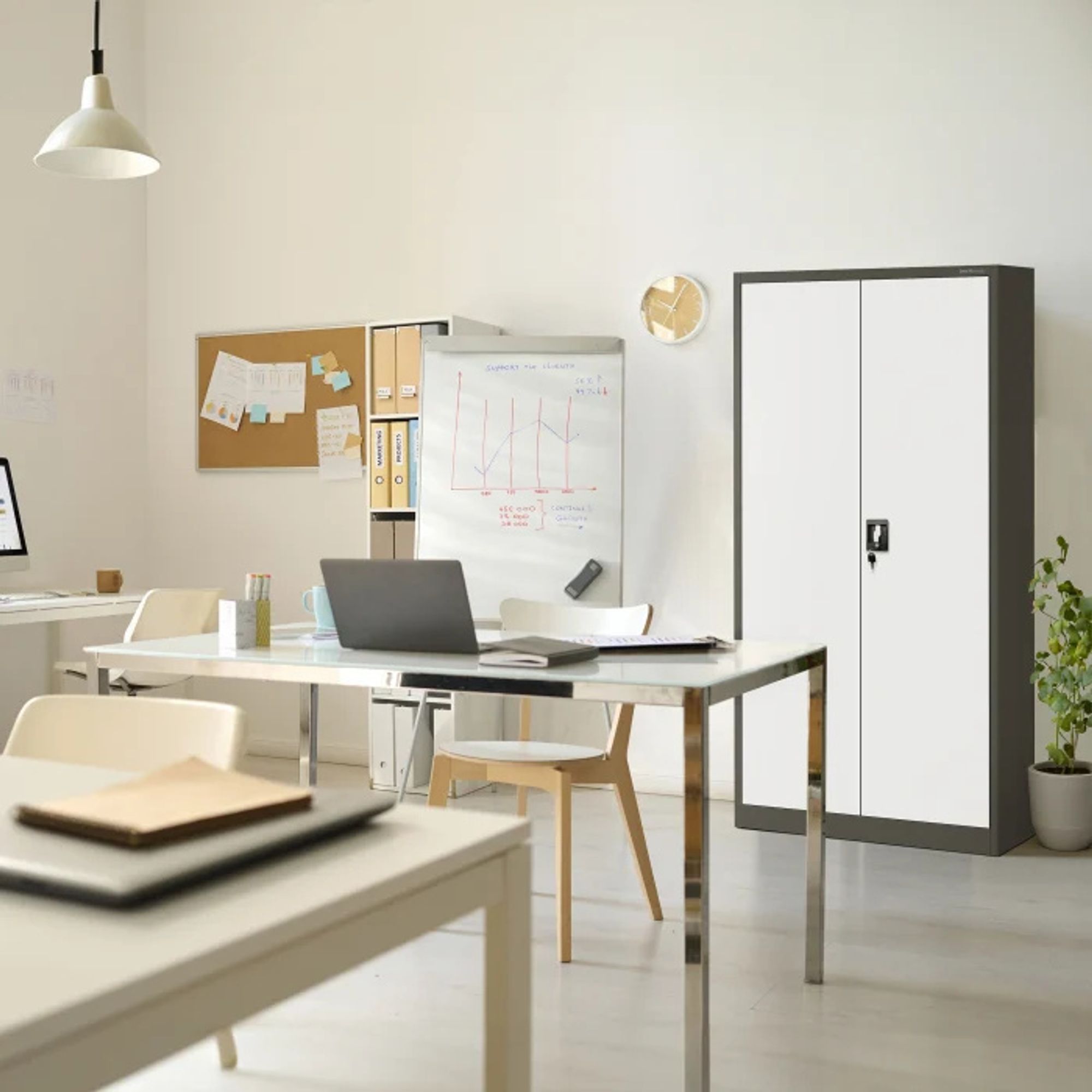 Aktenschrank Büroschrank Metallschrank Stahlschrank Werkzeugschrank Stahlblech Pulverbeschichtet Flügeltürschrank Abschließbar 195 cm x 90 cm x 40 cm Farbe: anthrazit/weiß