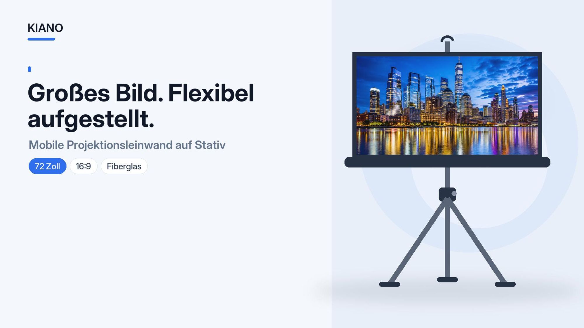 Kiano Tripod 72 Zoll Beamer-Leinwand 16:9 Fiberglass mit Stativ, mobil und höhenverstellbar für Heimkino und Präsentationen