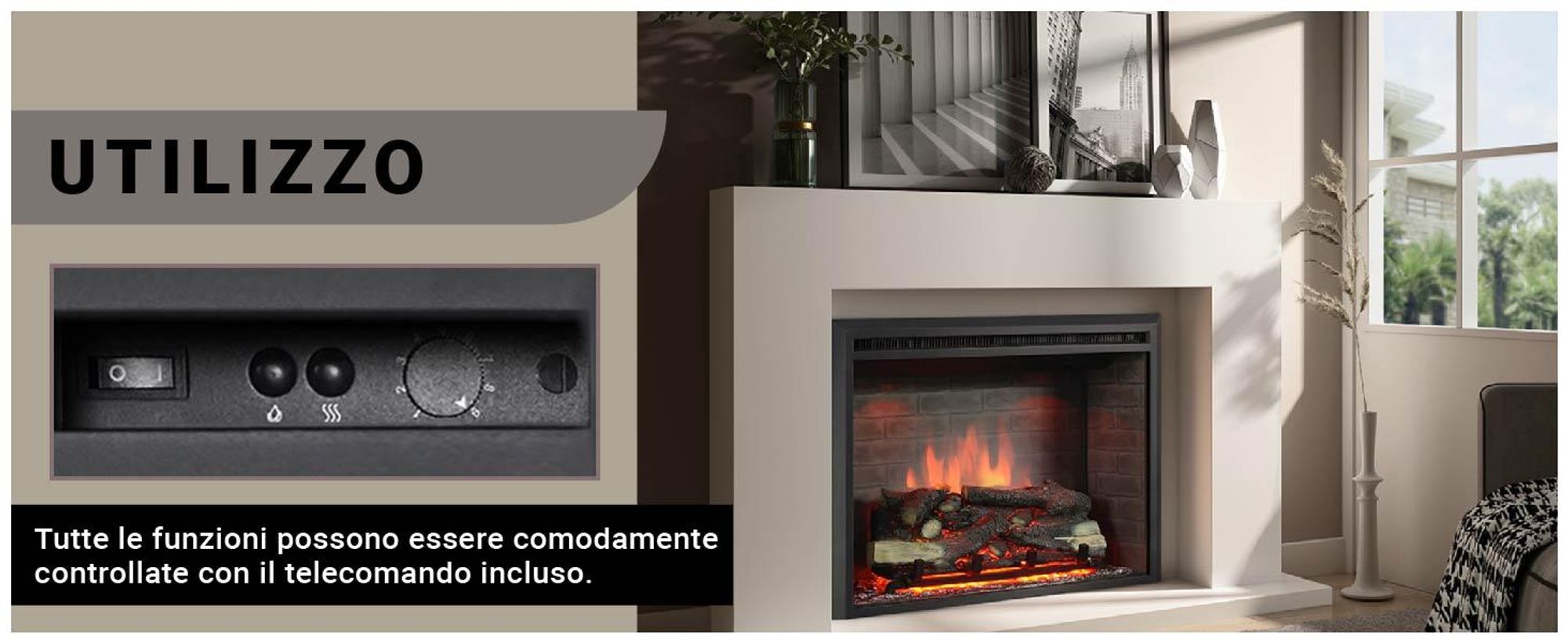 Camino elettrico BALDERIA Calida 30 - Camino da incasso - Nero