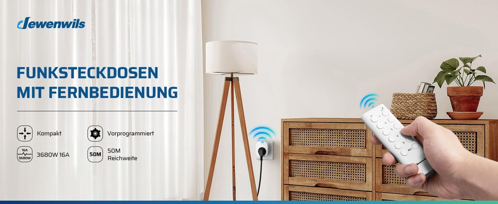 DEWENWILS 5 Funksteckdosen mit 2 fernb, 3680W, Plug-In Steckdosen Set, funkstecker.