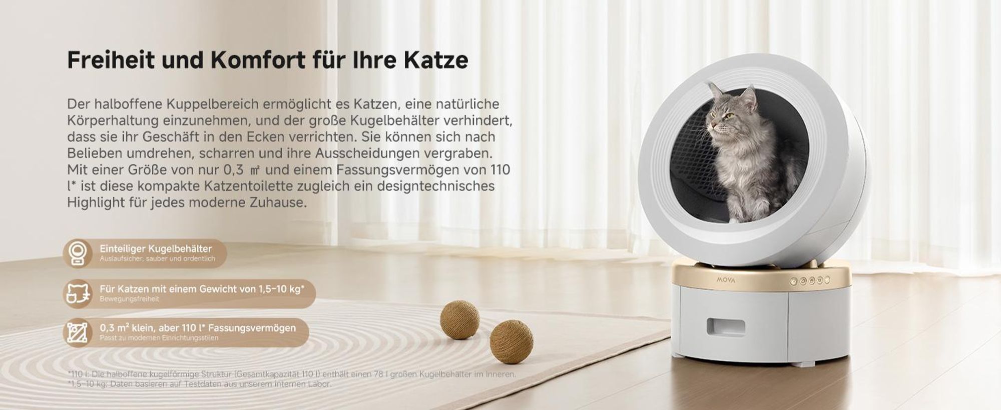 MOVA LR10 Prime Katzenklo Weiß – 110L, 15 Tage Selbstreinigung, Doppel-Geruchssystem, 12 Sicherheitsfunktionen – inkl. GRATIS Tierhaarbürste
