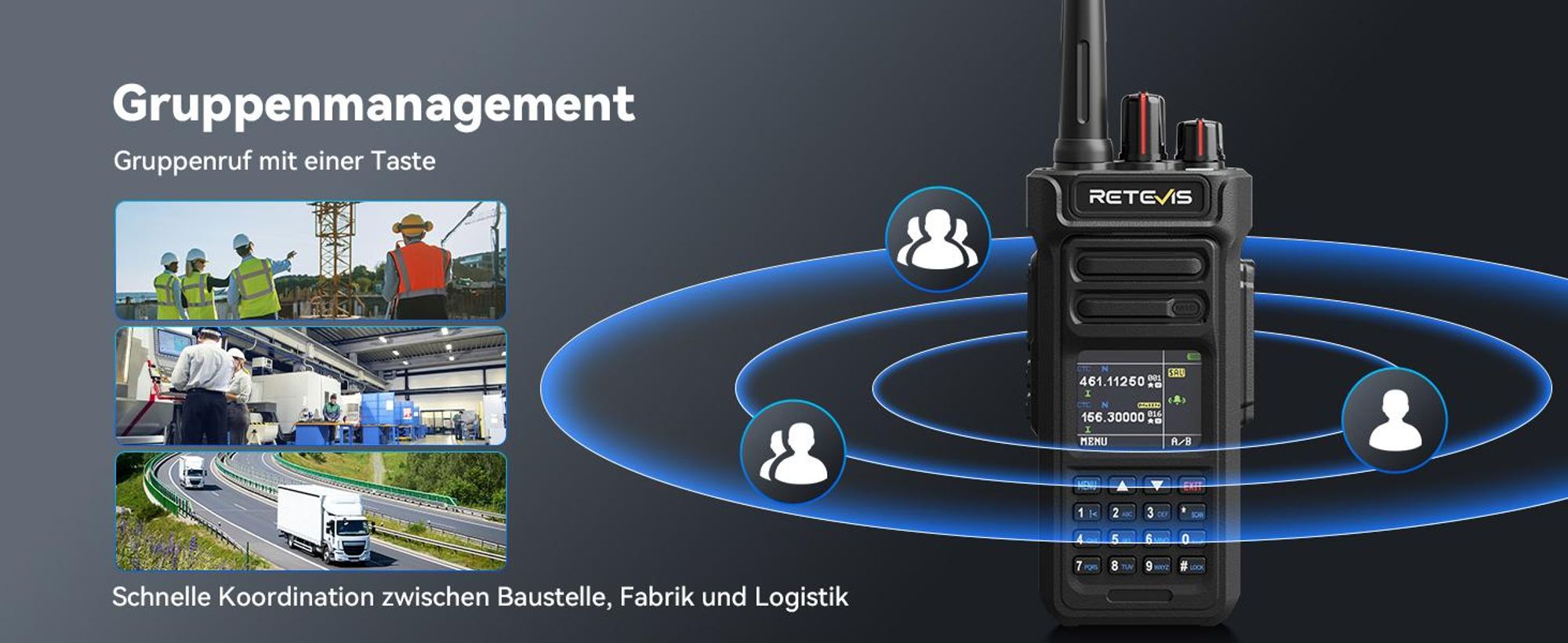Retevis RT29S Walkie Talkies, Funkgeräte set, Professional, Großer Reichweite, IP67, LCD-Bildschirm, Rauschunterdrückung, für Logistik und Transport