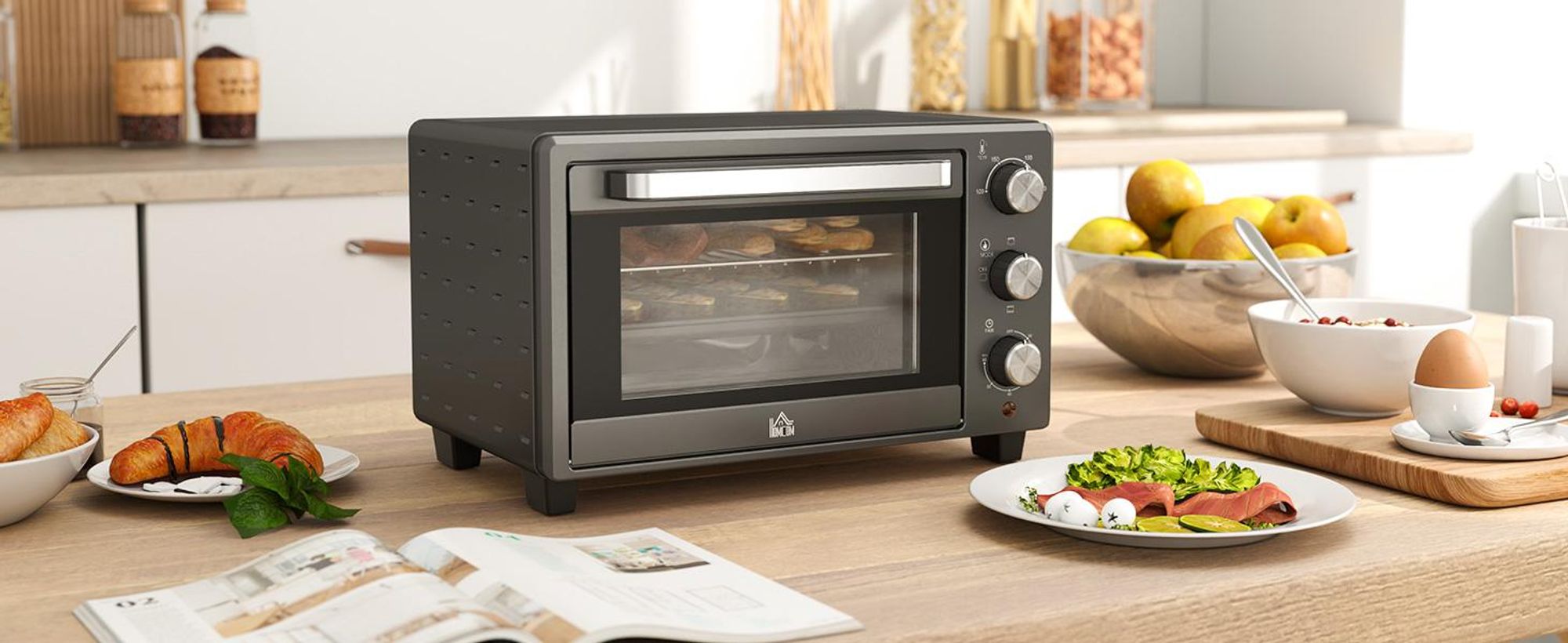 HOMCOM Minibackofen 21L 1400W 60 Min Timer, Kleinbackofen mit 100 °C-230 °C
