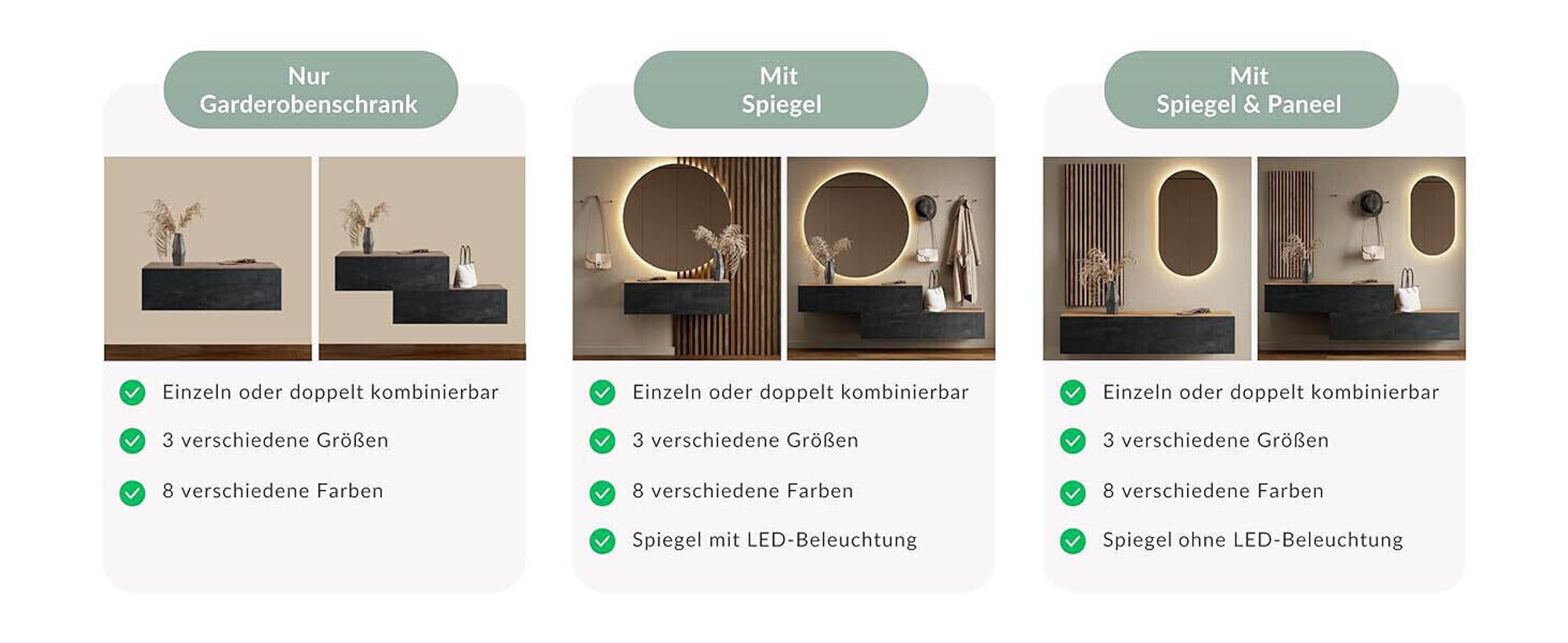 Planetmöbel Flur Möbel Garderobe Hängeschrank 2x 100 cm gold eiche, Wandgarderobe hängend oder stehend