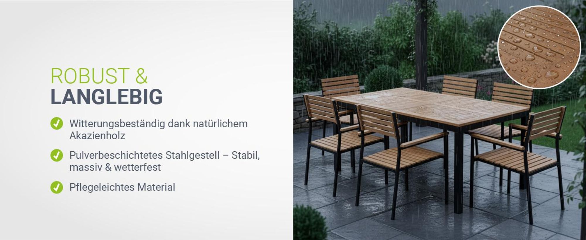 Juskys Akazienholz Gartengarnitur Rhodos - Tisch, 6 Stühle & Auflagen - Gartenmöbel Holz