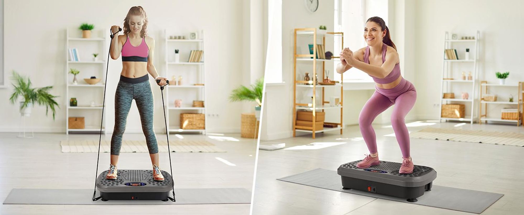 Vibrationsplatte, Vibrotrainer, Bluetooth Fitnessgeräte, Oszillierende Trainingsplattform, 5 Trainingsprogramme, 99 Stufen, mit 2 Expanderbänder