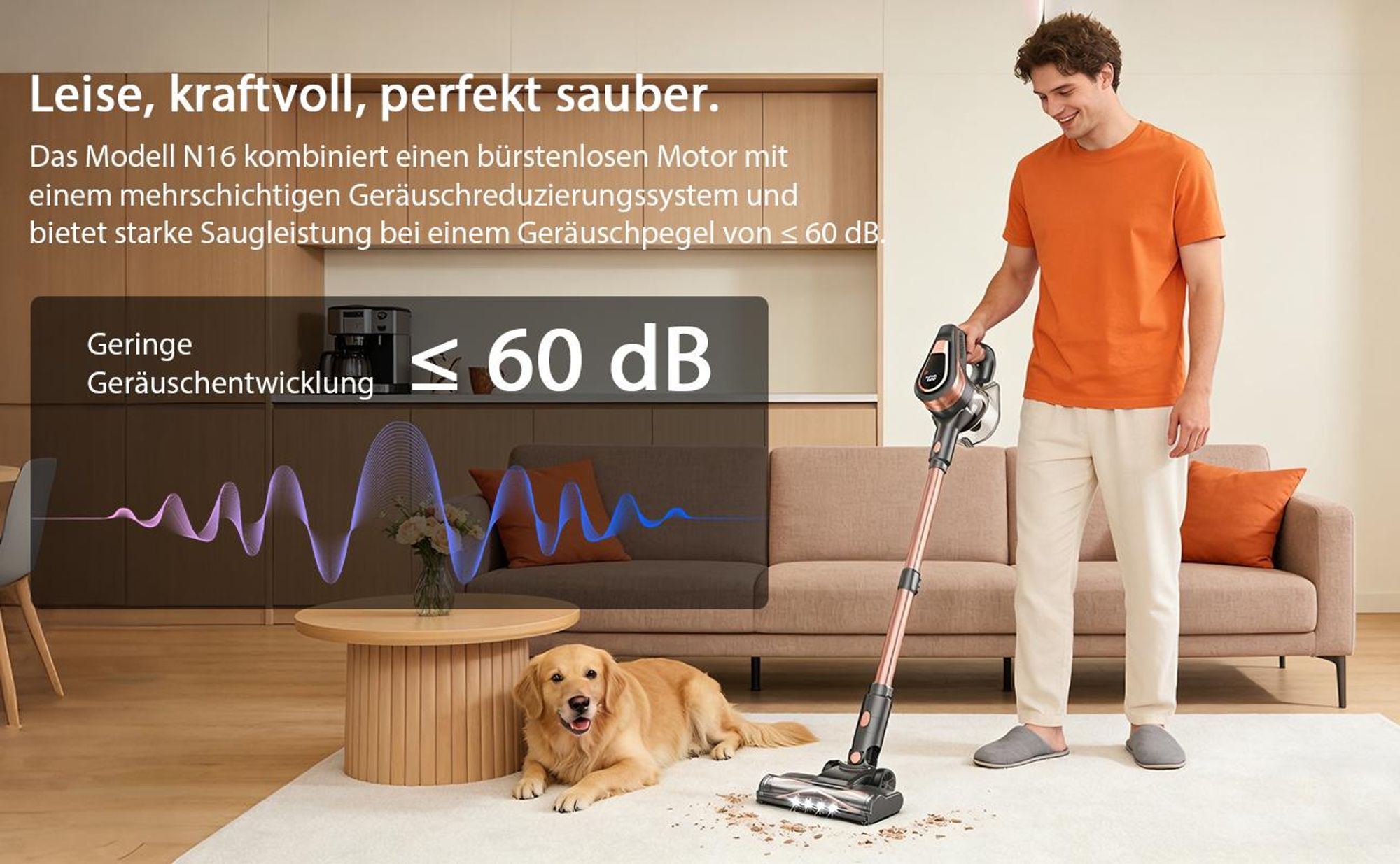 Akku Staubsauger,Akku Handstaubsauger,Akkusauger Kabelloser beutellos, 48000Pa,6×2600mAh Hochleistungsakku - Leiser Bet