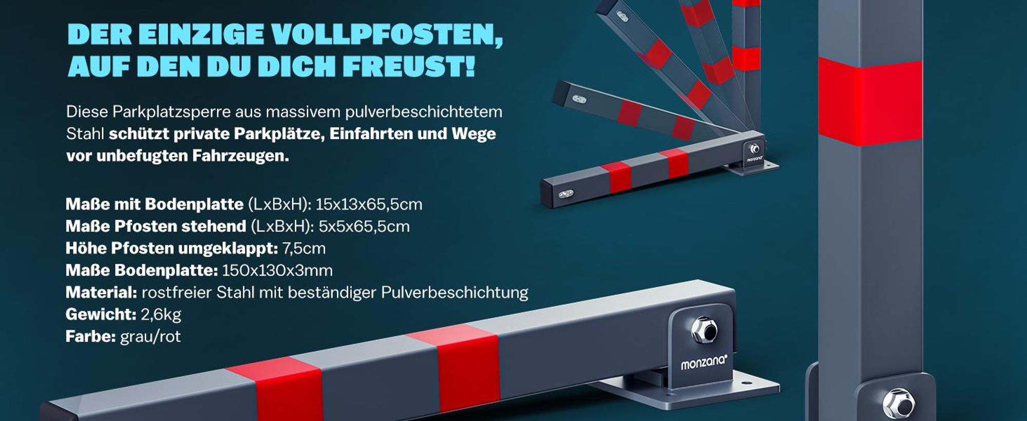 DEUBA® 4x Parkpfosten Parkplatzsperre 3 Schlüssel Sperrpfosten klappbar Stahl Robust Standfuß Stabil Park Poller Set