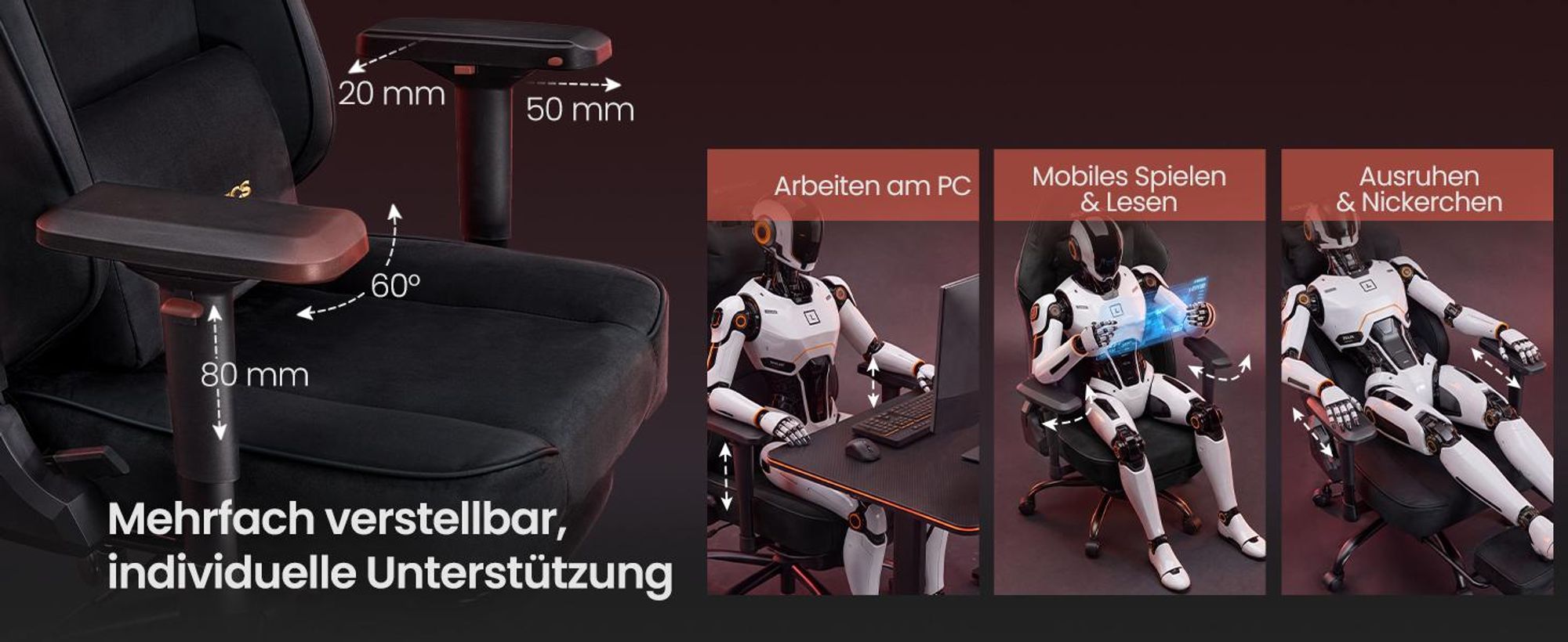 SONGMICS Gaming Stuhl aus WildKunstleder mit Fußstütze und 4D-Armlehnen, bis 200 kg, 72 x 72 x (125-135) cm, Schwarz