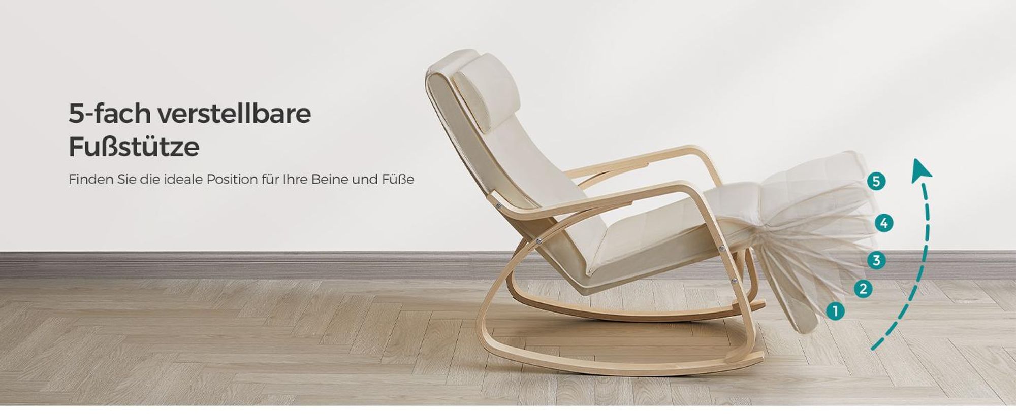 SONGMICS Relaxsessel Schaukelsessel, Relaxstuhl, verstellbare Fußstütze, Beige-Naturfarben