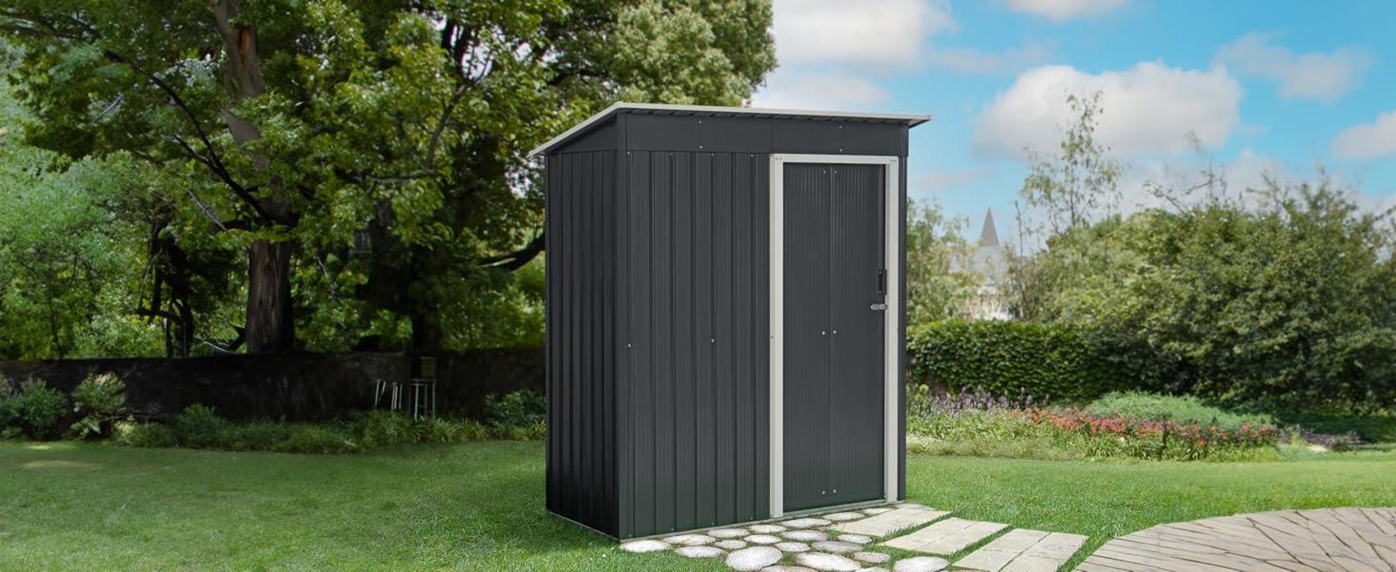 Juskys Metall Gerätehaus XXL mit Satteldach, Tür & Fundament - 15m³ groß - Anthrazit