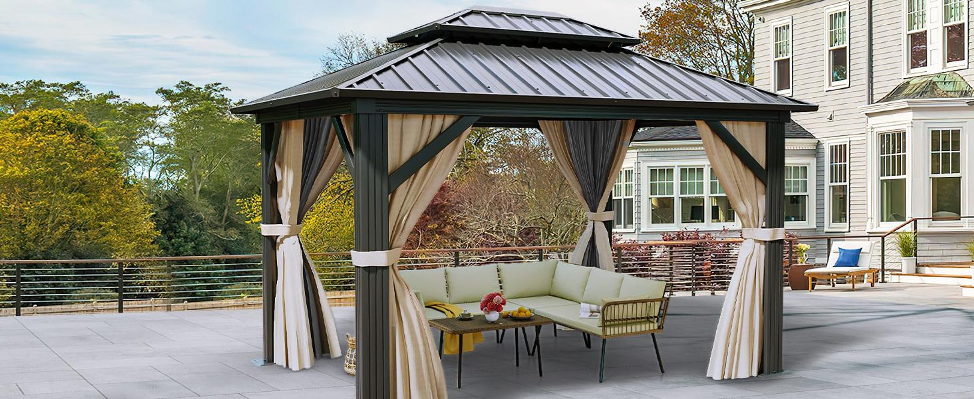 YITAHOME Pavillon 3x3 m, Winterfest Gazebo, Festem Dach, Stabil Winterfest Aluminium Hardtop Gartenpavillon, Schwarz