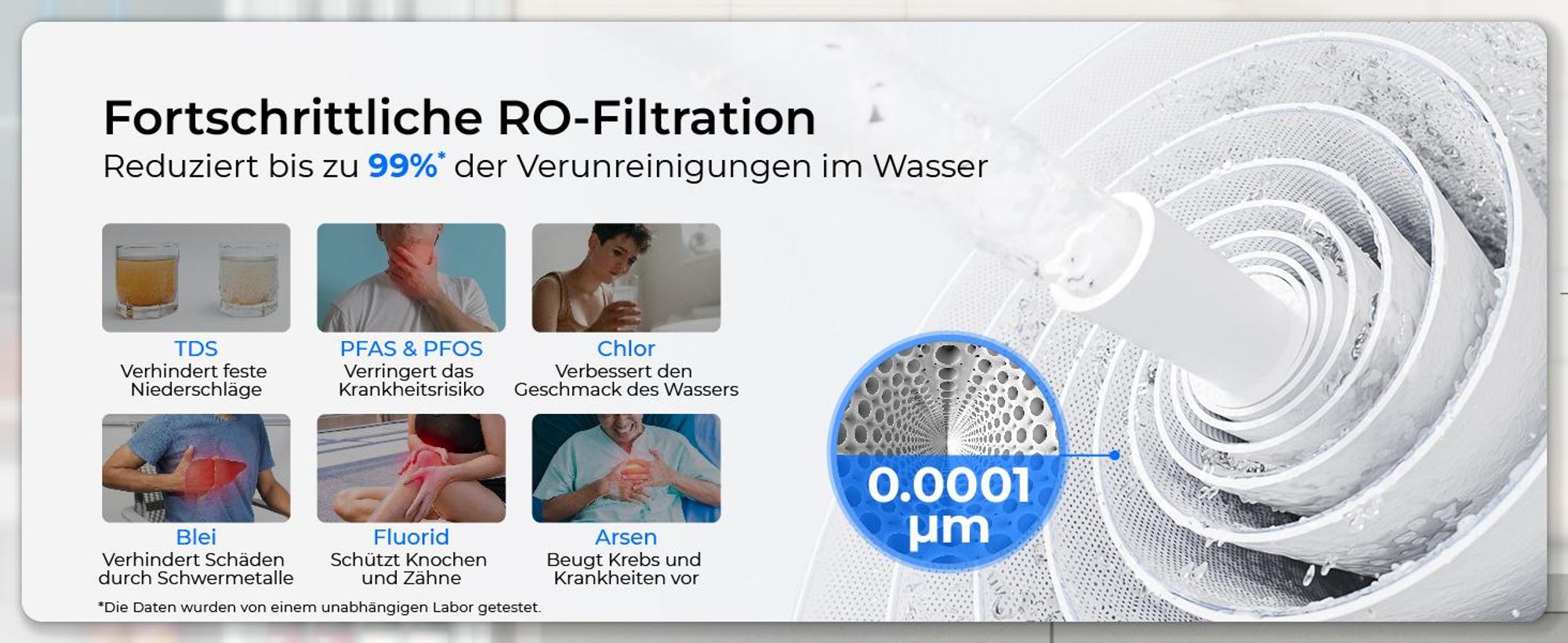 [Alkalisches Mineral] Waterdrop CoreRO Umkehrosmoseanlage, NSF/ANSI 58&372 , 7-stufiger Auftish-Wasserfilter, ohne Installation, WD-C1SL