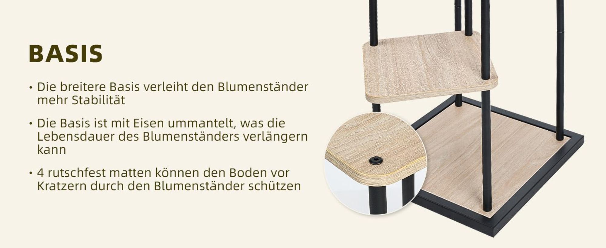 Ribelli Pflanzentreppe 5 Etagen Pflanzenständer, Blumenständer 106cm Höhe Blumenregal aus Holz und Metall, Deko für Balkon Garten Wohnzimmer, Holz