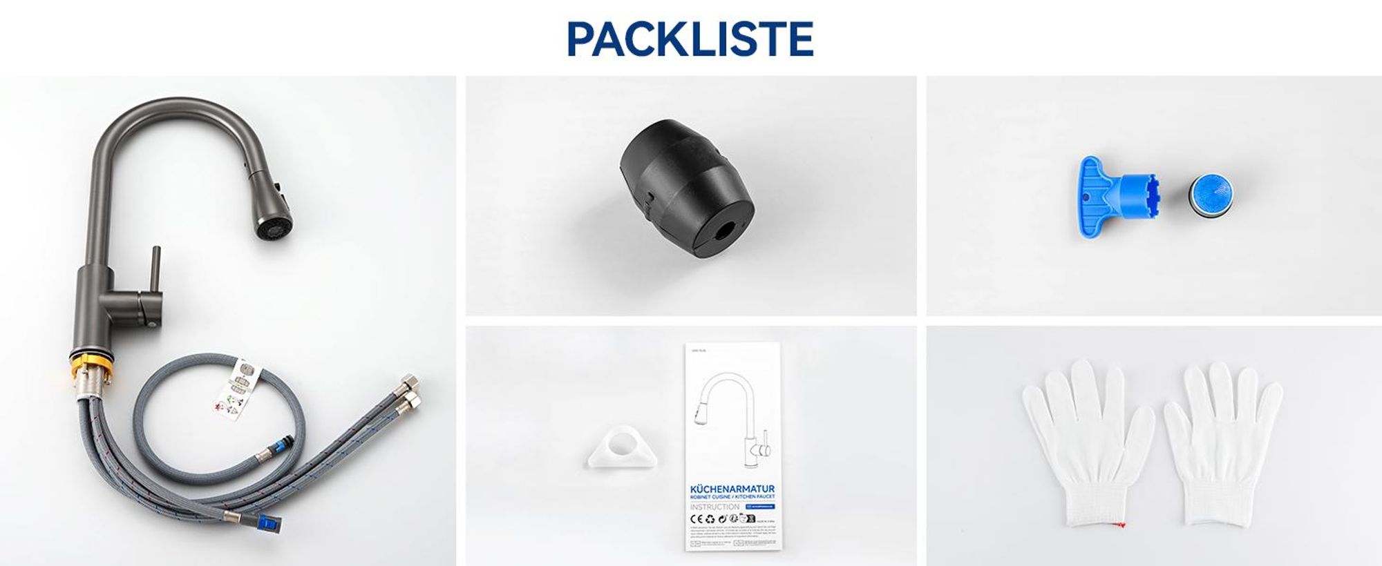 Küchenarmatur Grau, Ausziehbar Wasserhahn Küche mit 2 Strahlarten, hochdruckarmatur, Cecipa MAX Wasserhahn für Spülbecken, 304 Edelstahl Mischbatterie