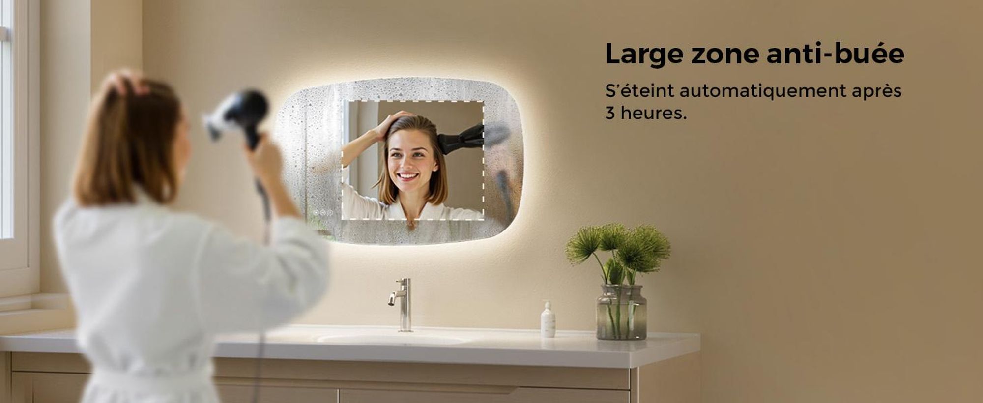 S'AFIELINA 80×50 cm Miroir de Salle de Bain avec Éclairage, Miroir LED Oval avec Interrupteur Tactile,3 Couleurs de Lumière Réglables, Anti-Buée