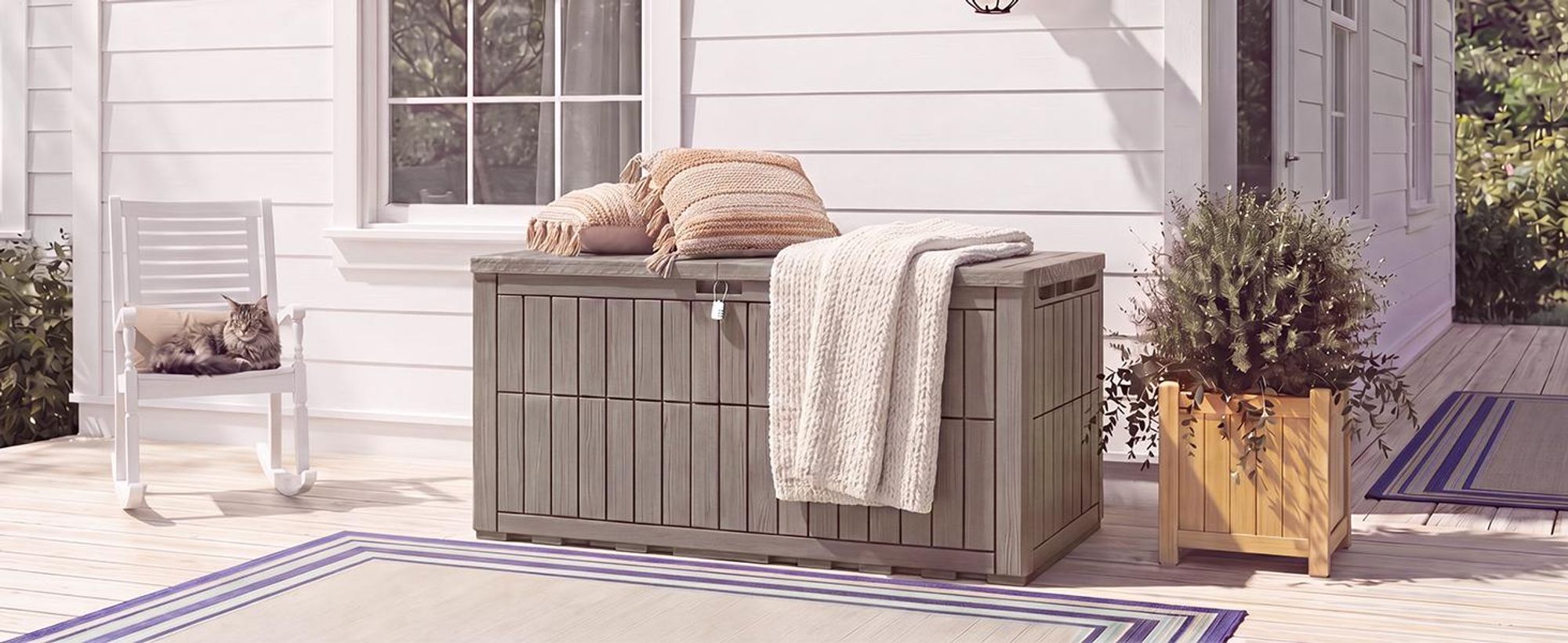 Gartenbox Auflagenbox, 833 L Aufbewahrungsbox mit Gasdruckfeder Deckel, Kissenbox Wetterfest, Hellbraun