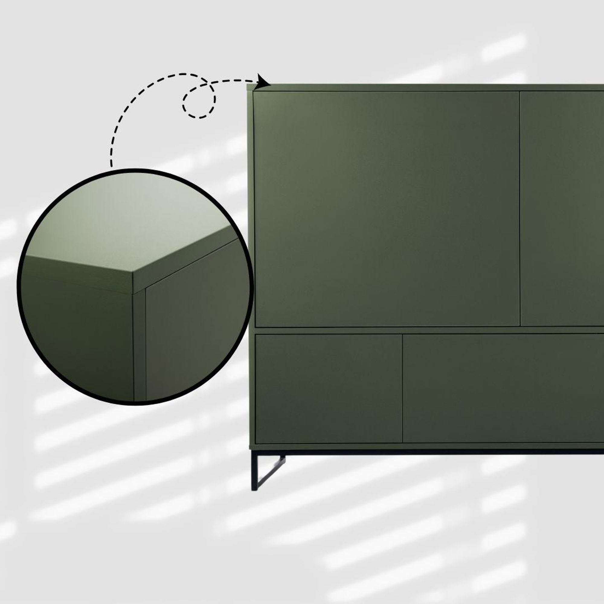 BETTSO Kommode GENUA Türkommode für Wohnzimmer und Schlafzimmer Flaschengrün Metallbeine 160x45x120