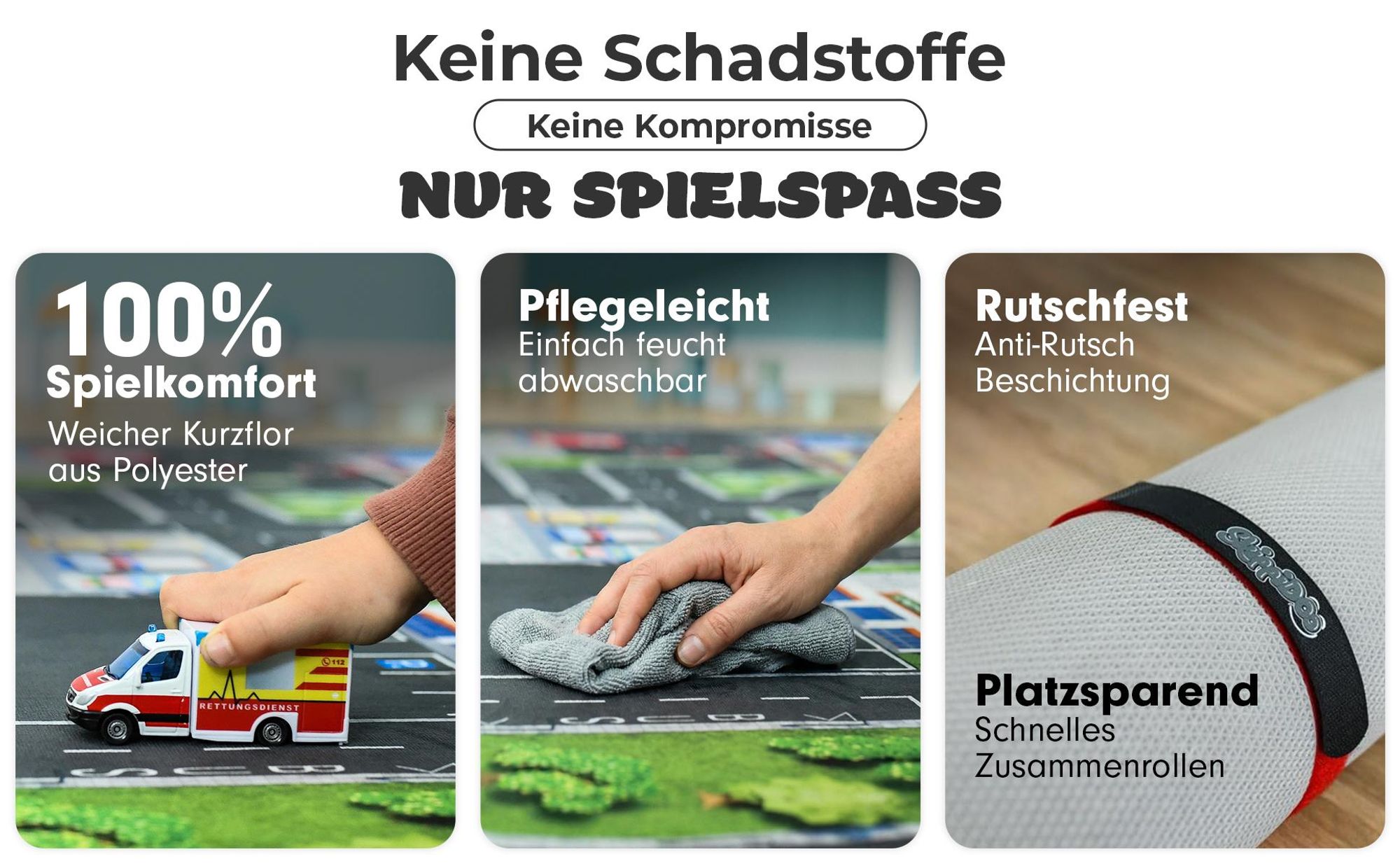 SkippiDoo Kinder Spielteppich Straßenteppich (200x160 cm) - rutschfest & -zertifziert - Teppich Jungen & Mädchen Kinderzimmer, Kinderteppich