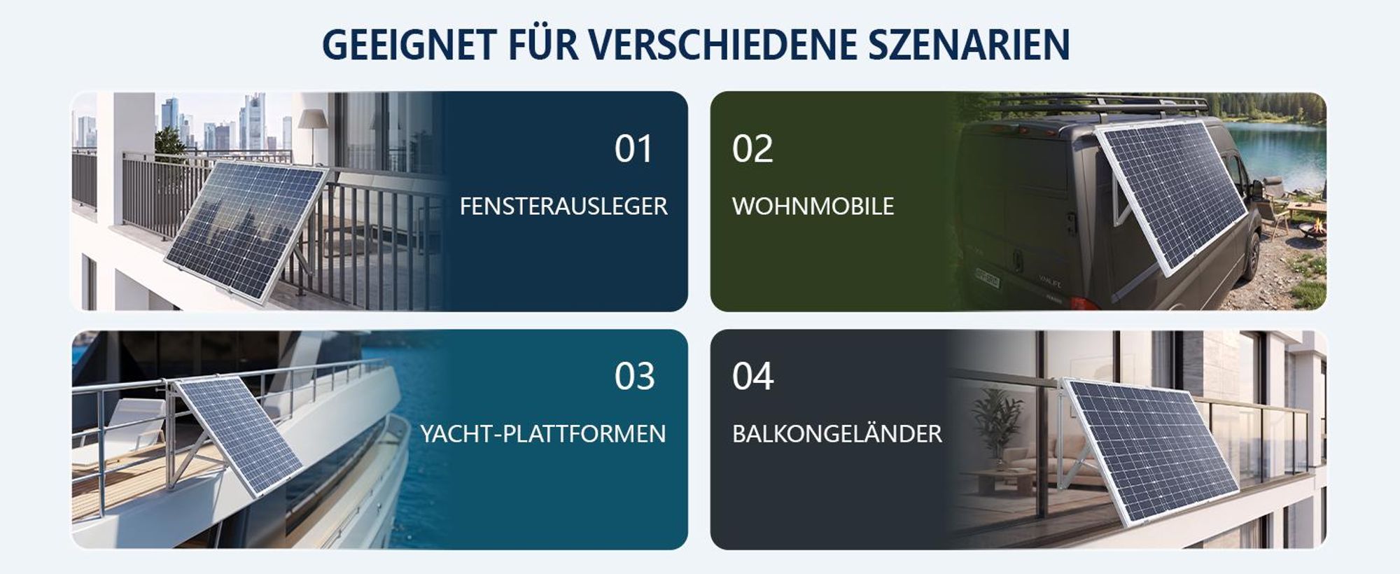 Schwerlast Balkonkraftwerk Halterung für 1 Solarmodul 400–600 W, bis 1134 mm, 10°–40° verstellbar, Aluminium, für Balkon, Flachdach & Wand